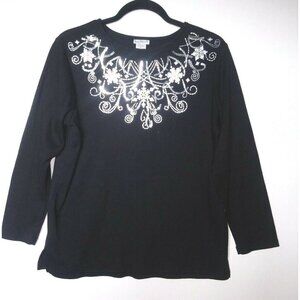 Womens Top Black Embellished snowflakes Sz PS/M/L pullover long sleeve  BonWorth